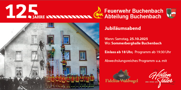 Plakat zum 125jährigen Jubiläum der Freiwilligen Feuerwehr Abteilung Buchenbach Plakat zum 125jährigen Jubiläum der Freiwilligen Feuerwehr Abteilung Buchenbach