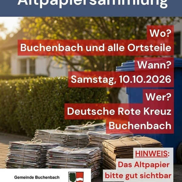 Symbolbild zur Altpapiersammlung mit Angaben zu Ort und Datum